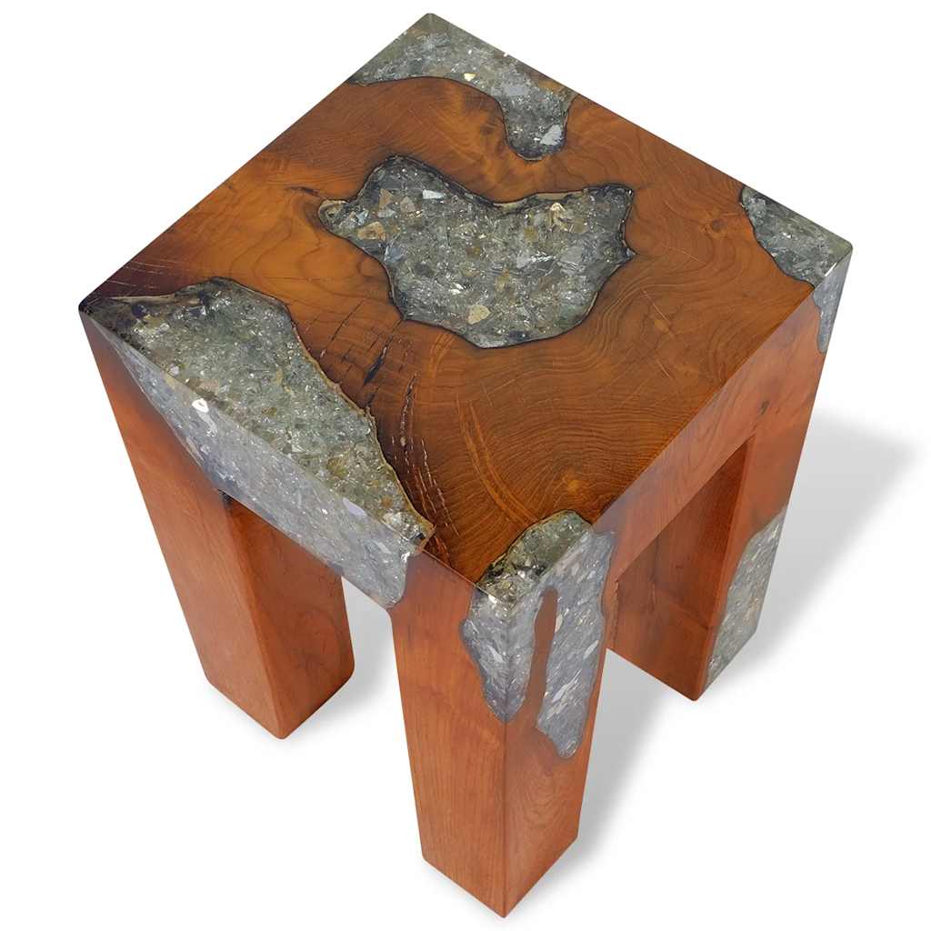 Stool, solid teak and resin