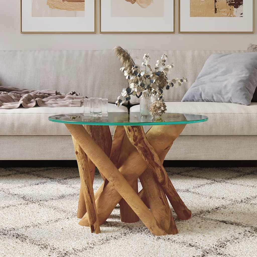 Coffee table, 60 cm, solid weathered teak wood