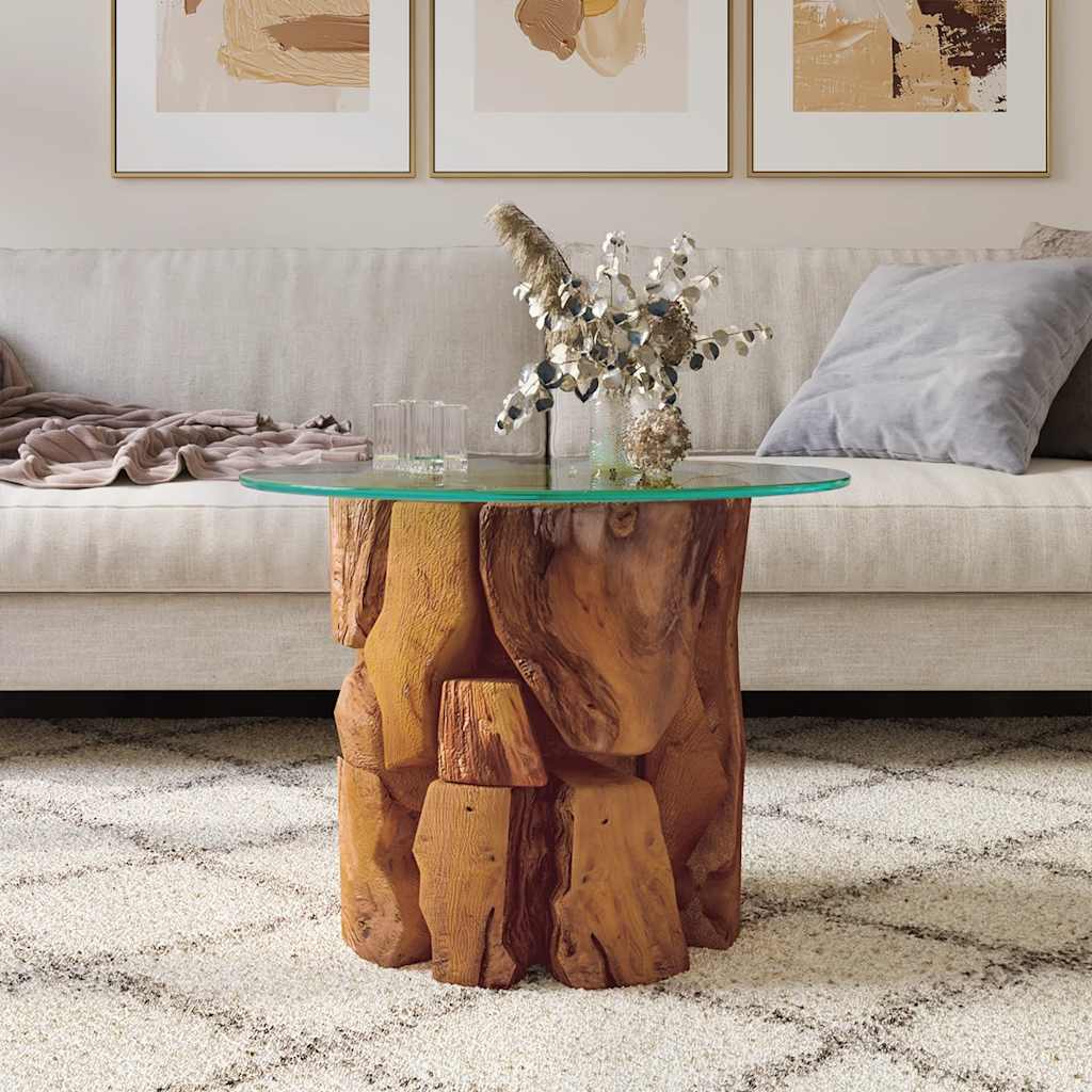 Coffee table, 60 cm, solid weathered teak wood