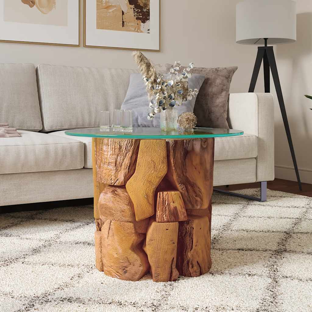 Coffee table, 60 cm, solid weathered teak wood