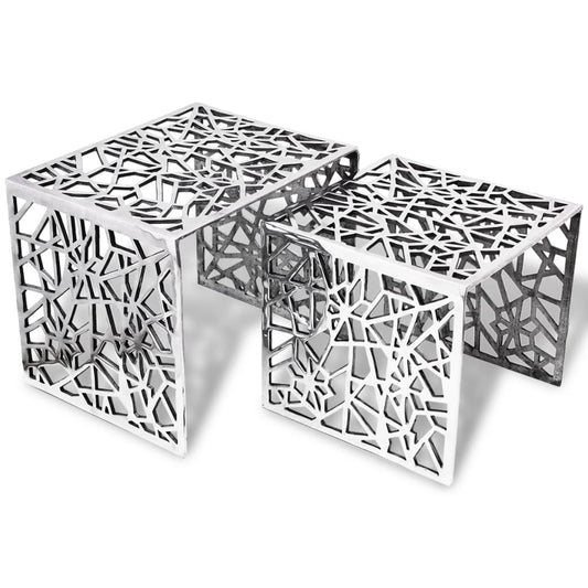 Side Table Set 2 pcs Square Aluminum Silver