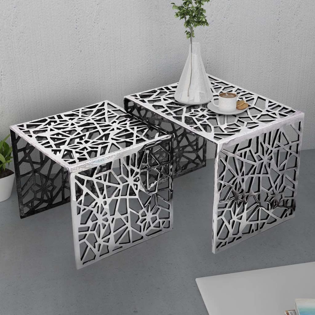 Side Table Set 2 pcs Square Aluminum Silver