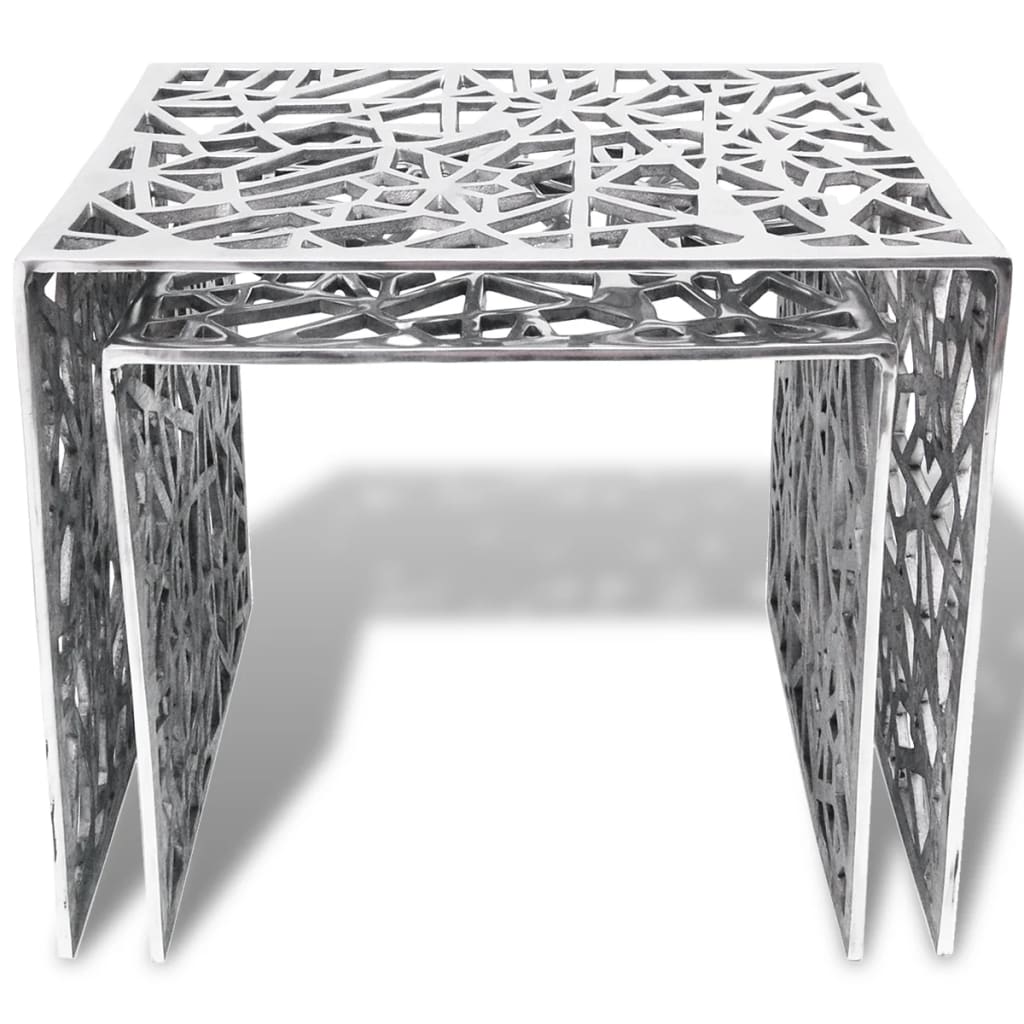 Side Table Set 2 pcs Square Aluminum Silver