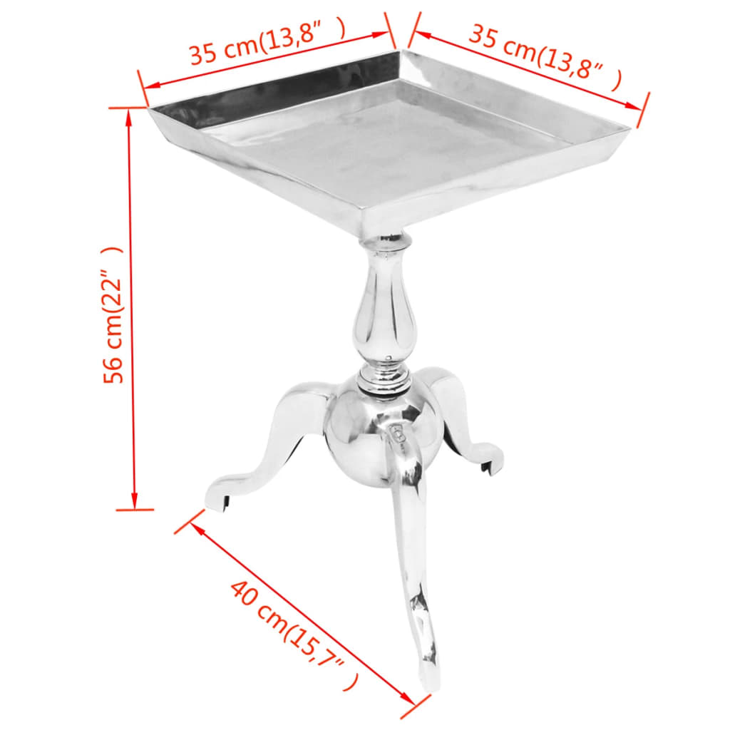 Square side table, silver, aluminum