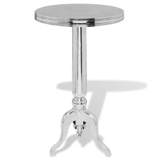 Round aluminum side table, silver