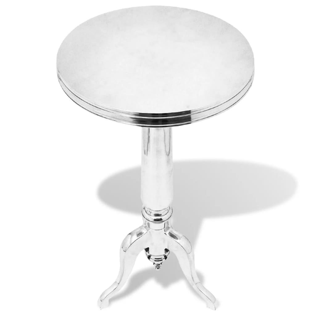 Round aluminum side table, silver