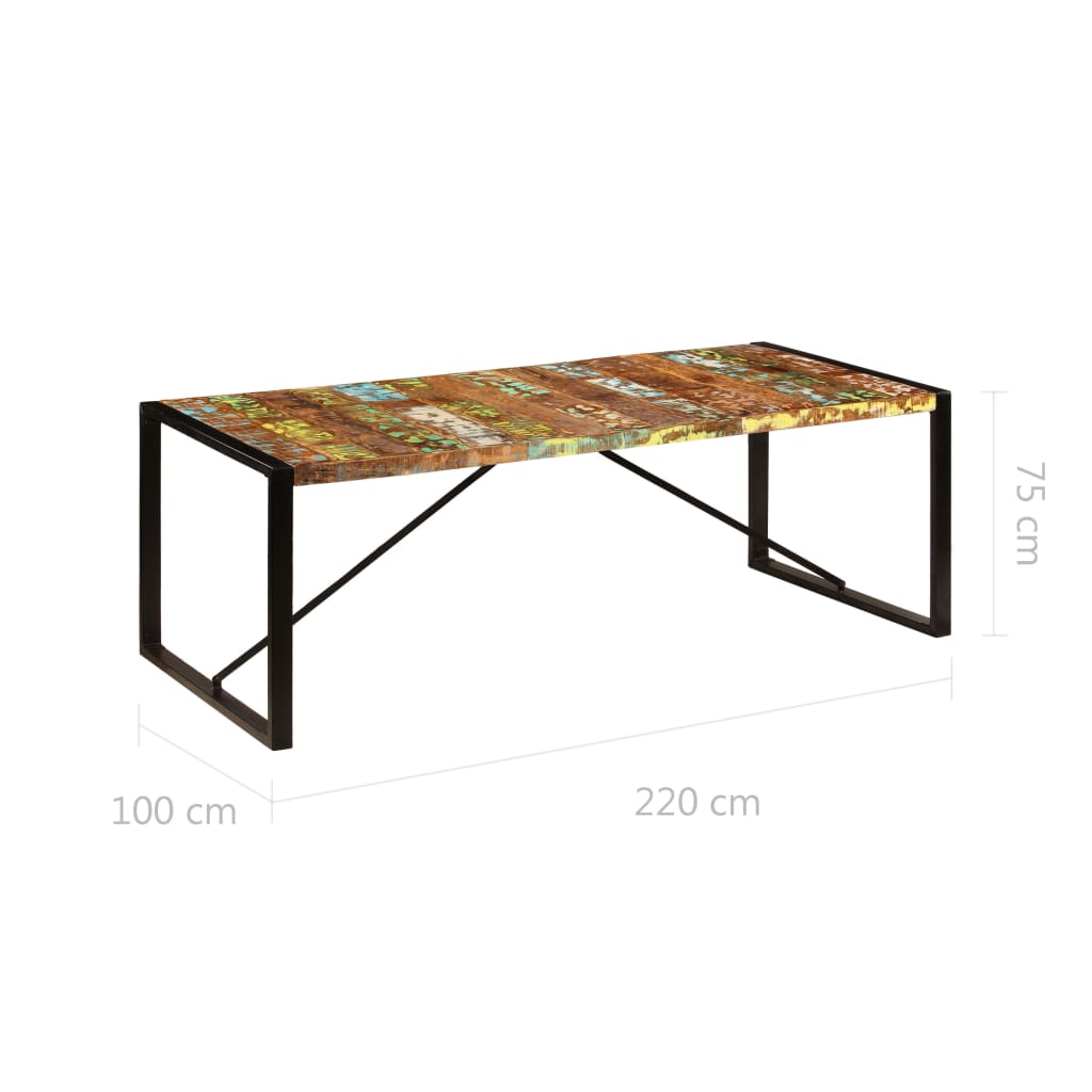 Kitchen table, 220 x 100 x 75 cm, solid recycled wood