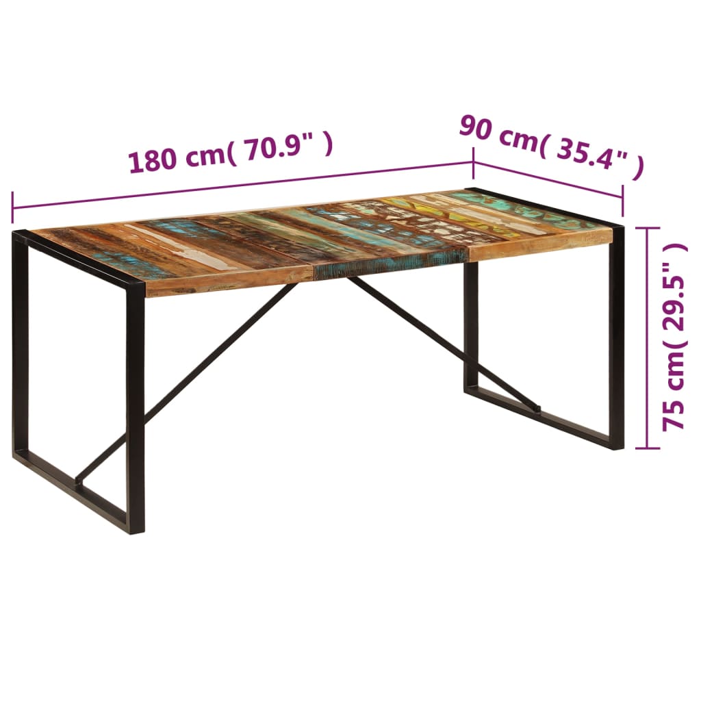 Kitchen table, 180 x 90 x 75 cm, solid recycled wood