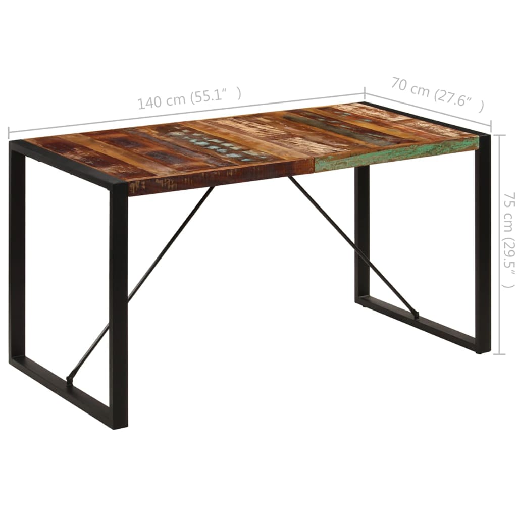 Kitchen table, 140 x 70 x 75 cm, solid recycled wood