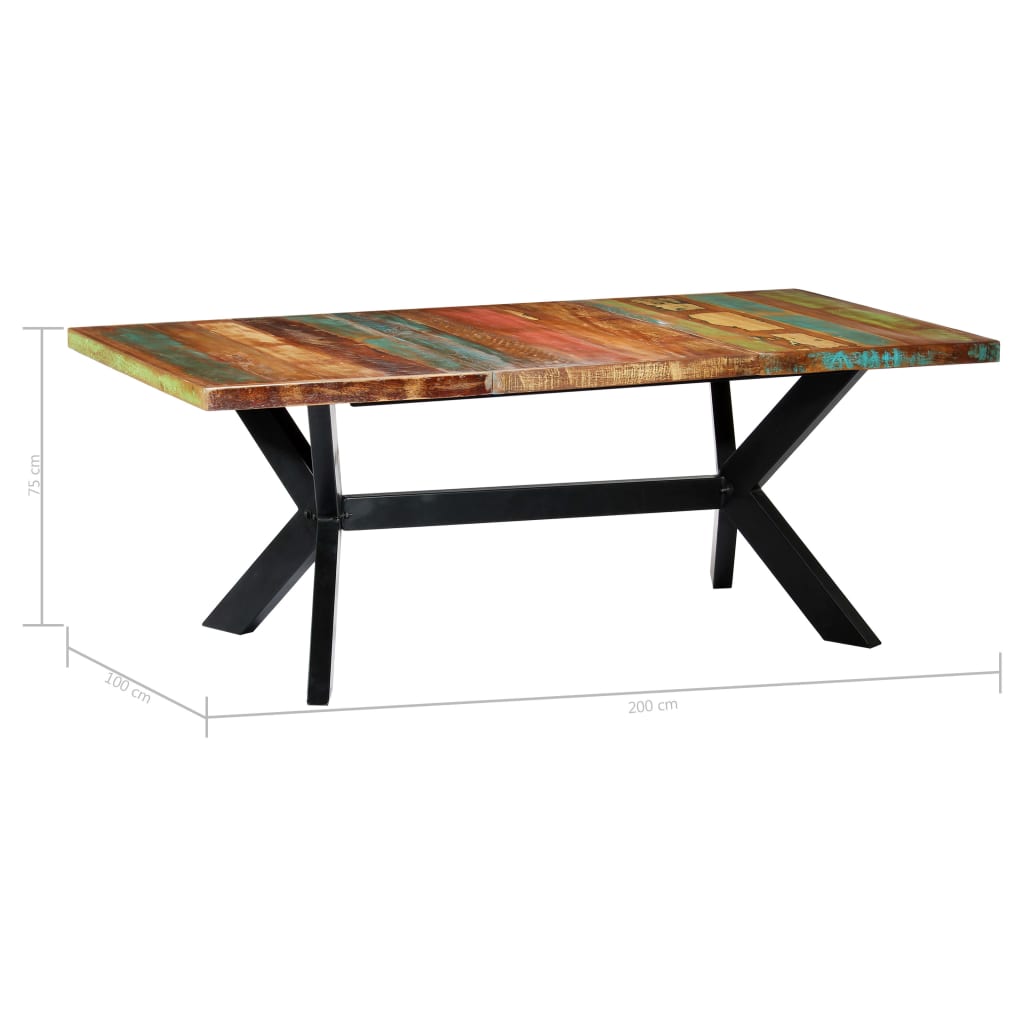 Kitchen table, 200 x 100 x 75 cm, solid recycled wood