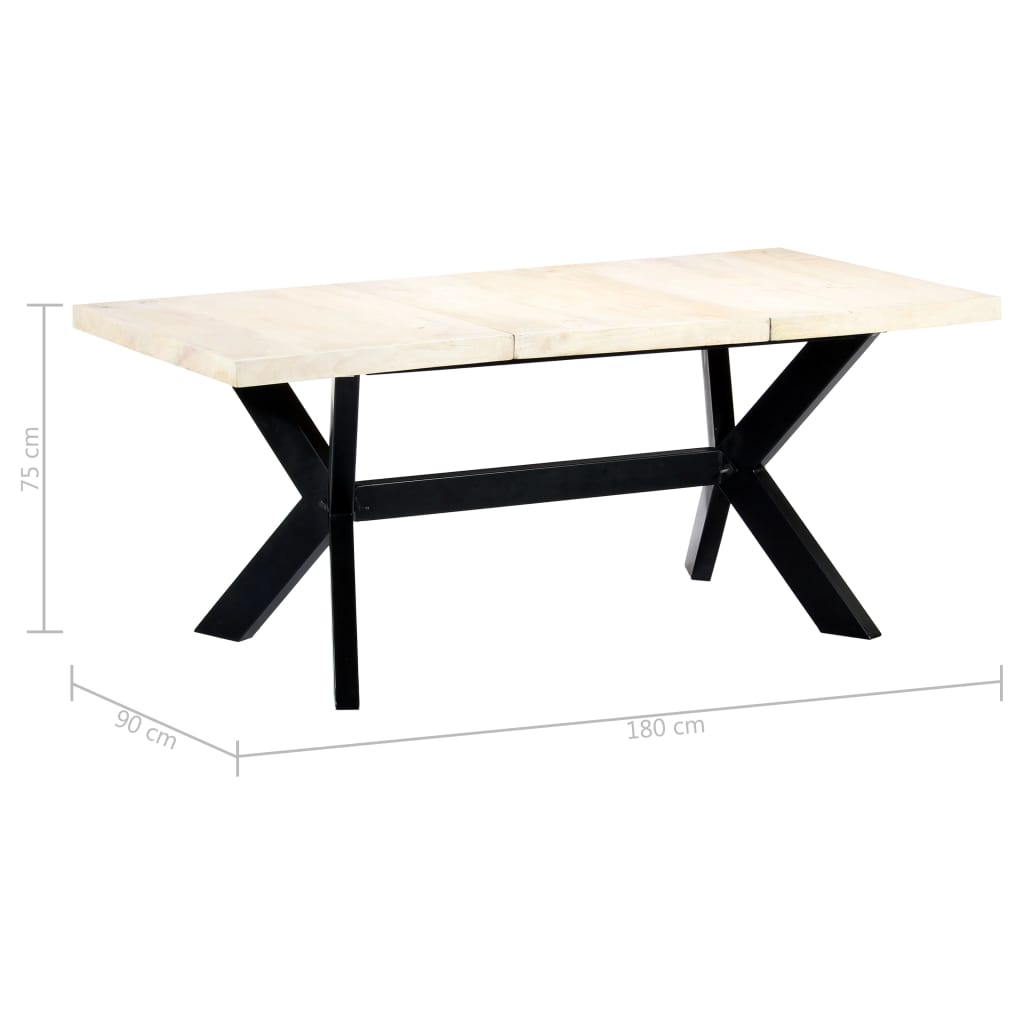 Kitchen table, white, 180x90x75 cm, solid mango wood