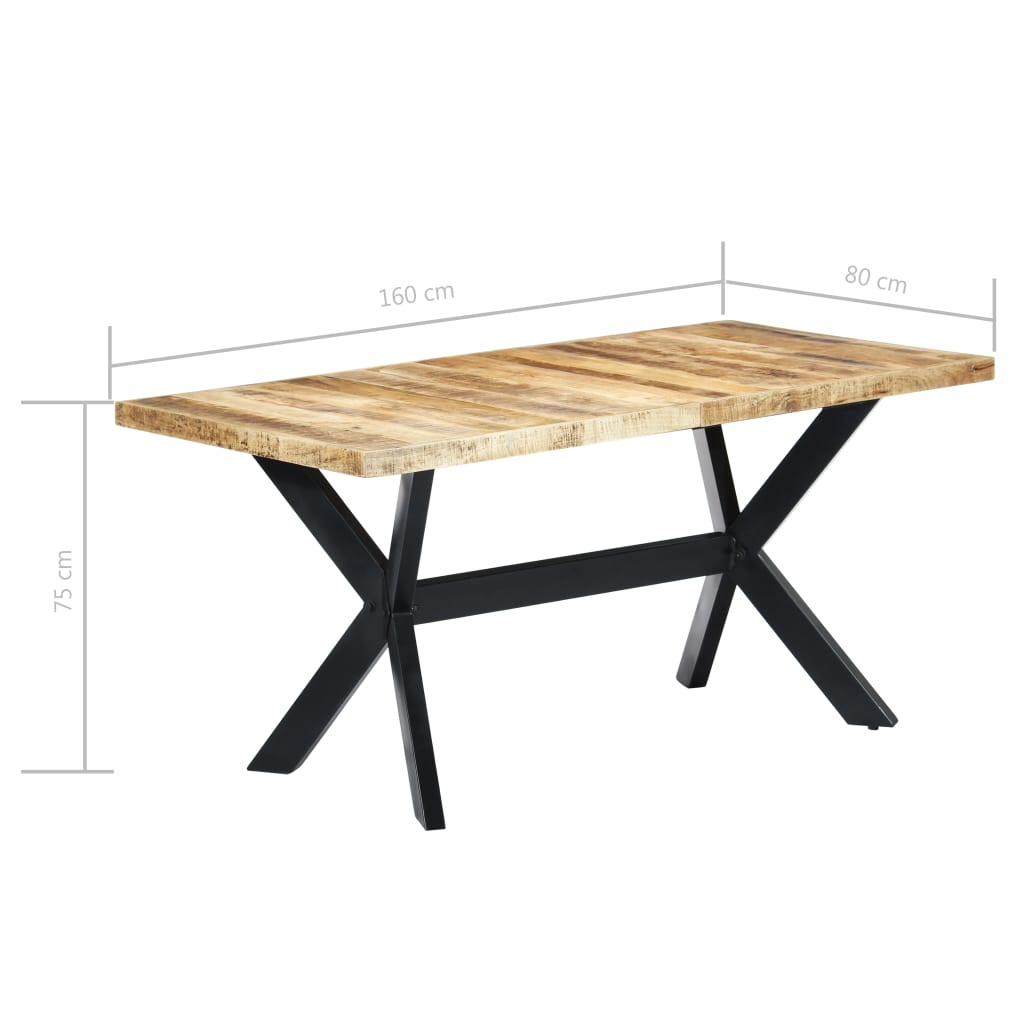 Kitchen table, 160x80x75cm, solid mango wood, unfinished