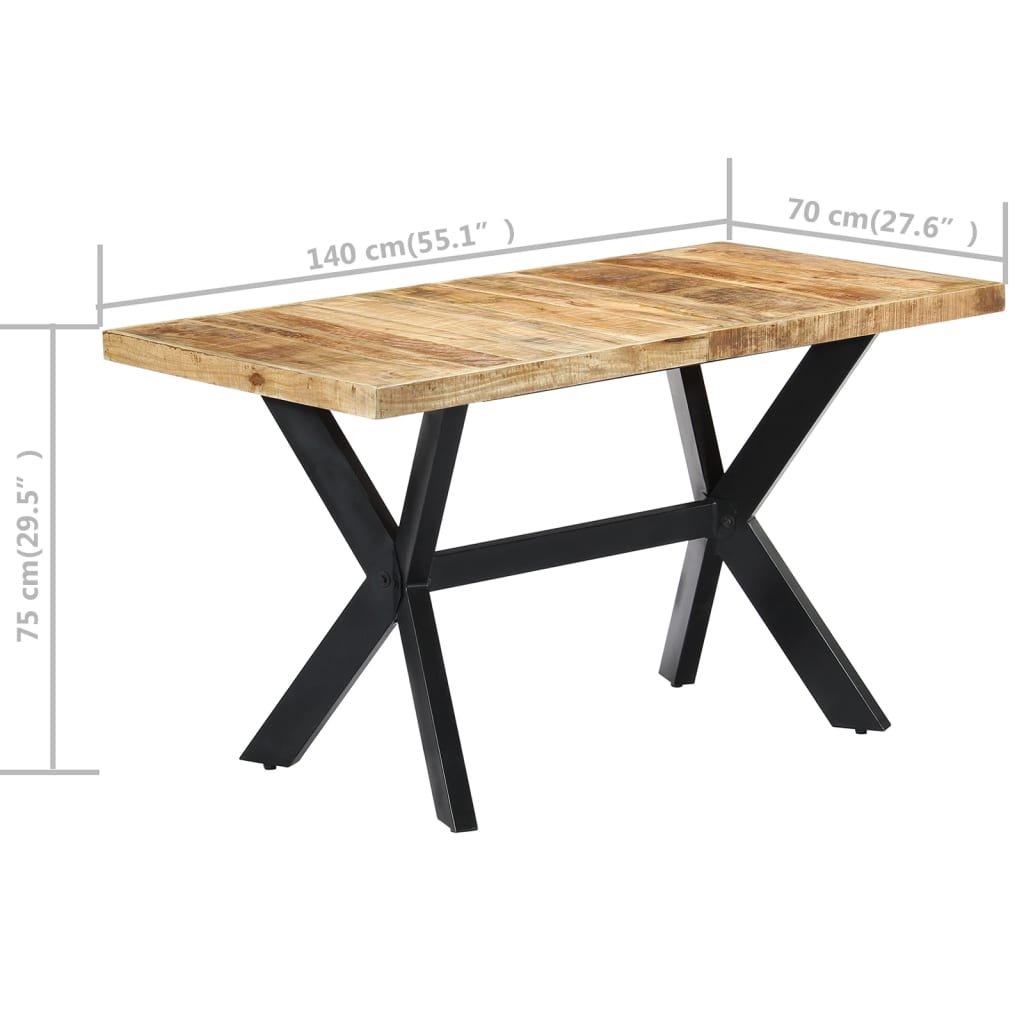 Kitchen table, 140x70x75 cm, solid raw mango wood