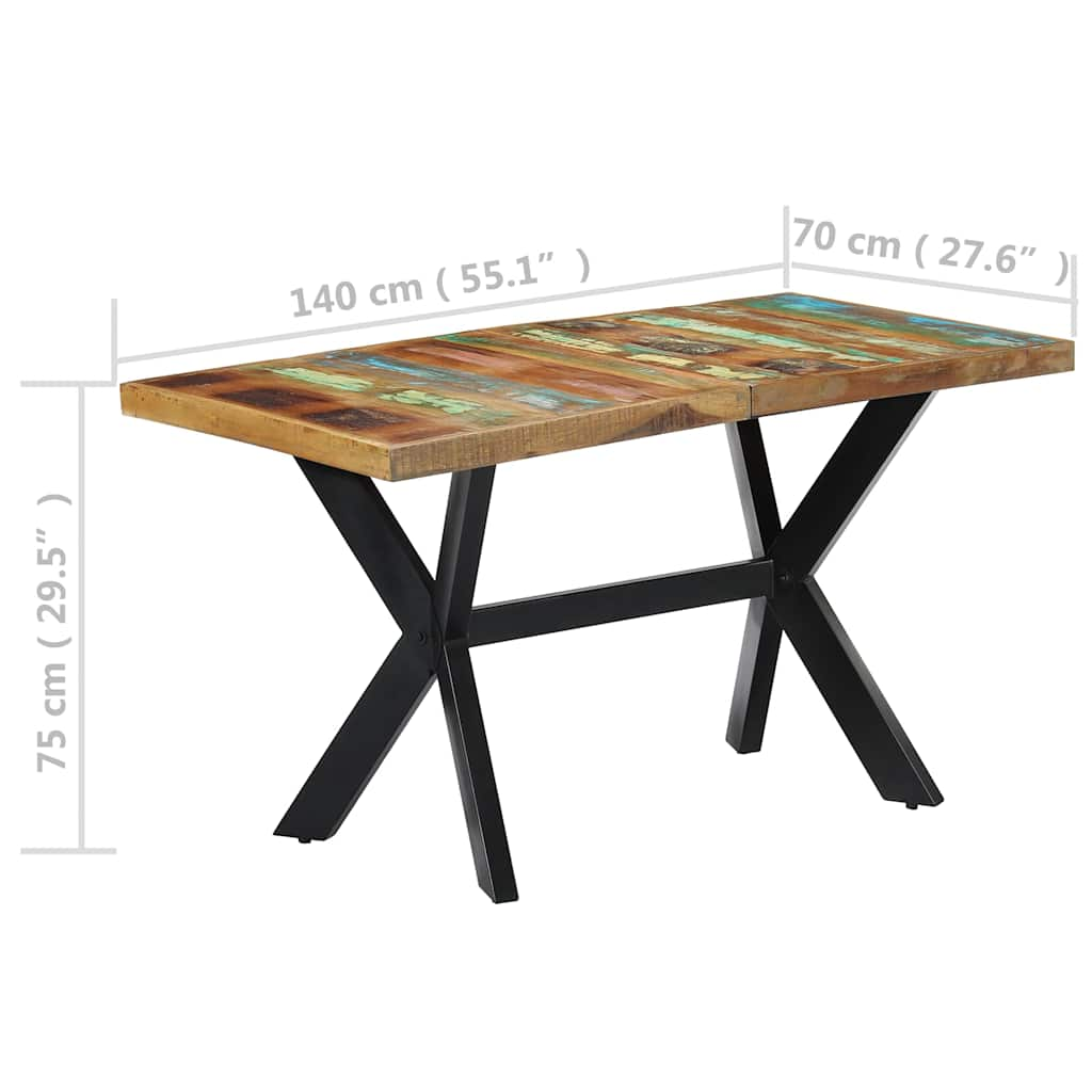 Kitchen table, 140 x 70 x 75 cm, solid recycled wood