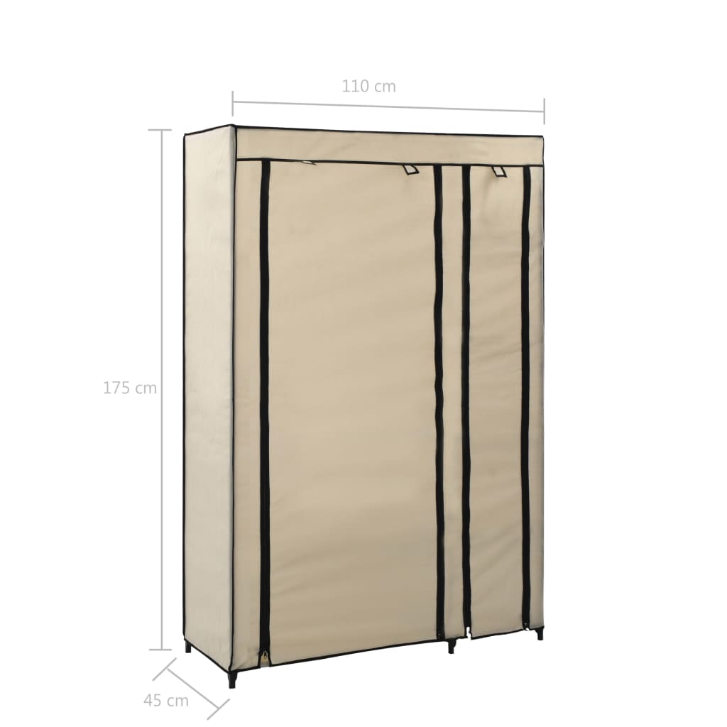 Folding wardrobe, cream, 110x45x175 cm, textile