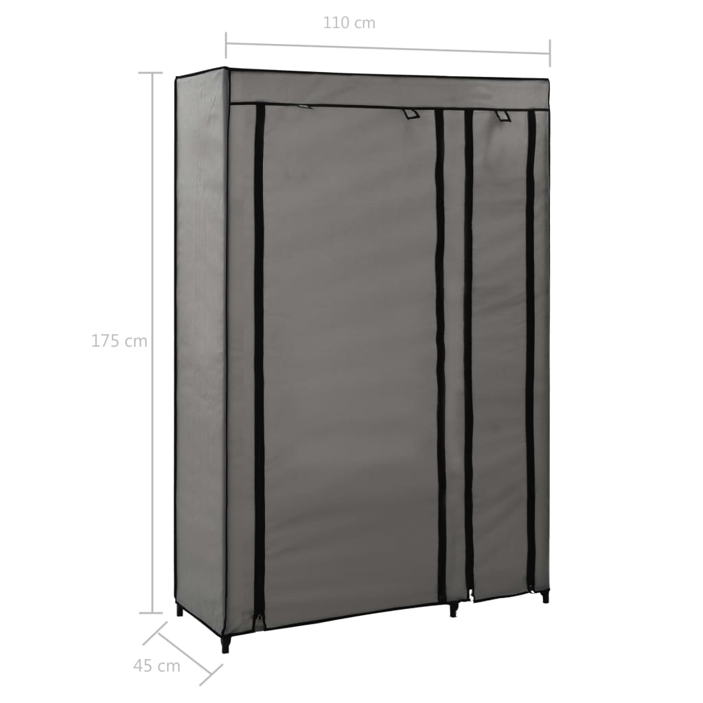 Folding wardrobe, grey, 110x45x175 cm, textile