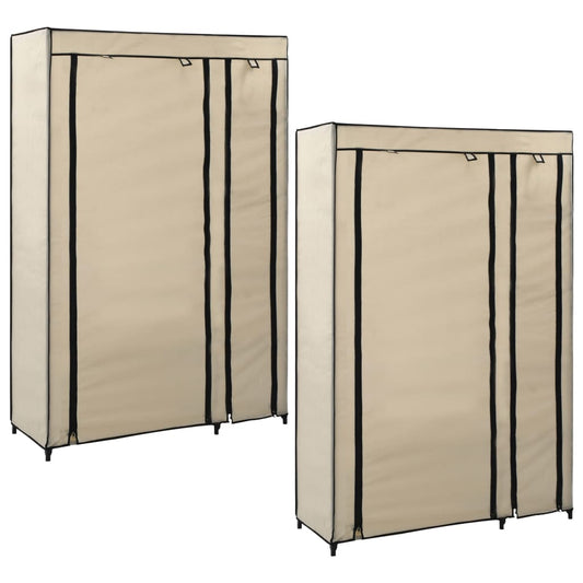 Folding clothes cabinets 2 pcs. cream 110x45x175 cm fabric