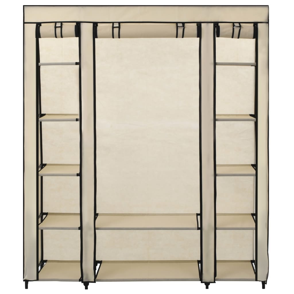 Wardrobe with rails and compartments, cream, 150x45x176 cm, textile