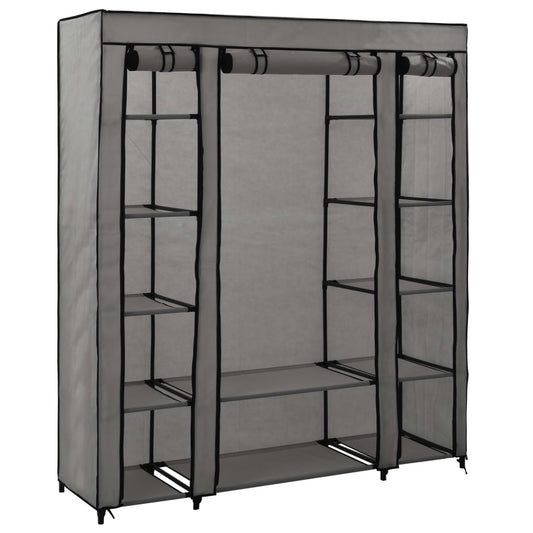 Wardrobe with bars and compartments, gray, 150x45x176 cm, textile