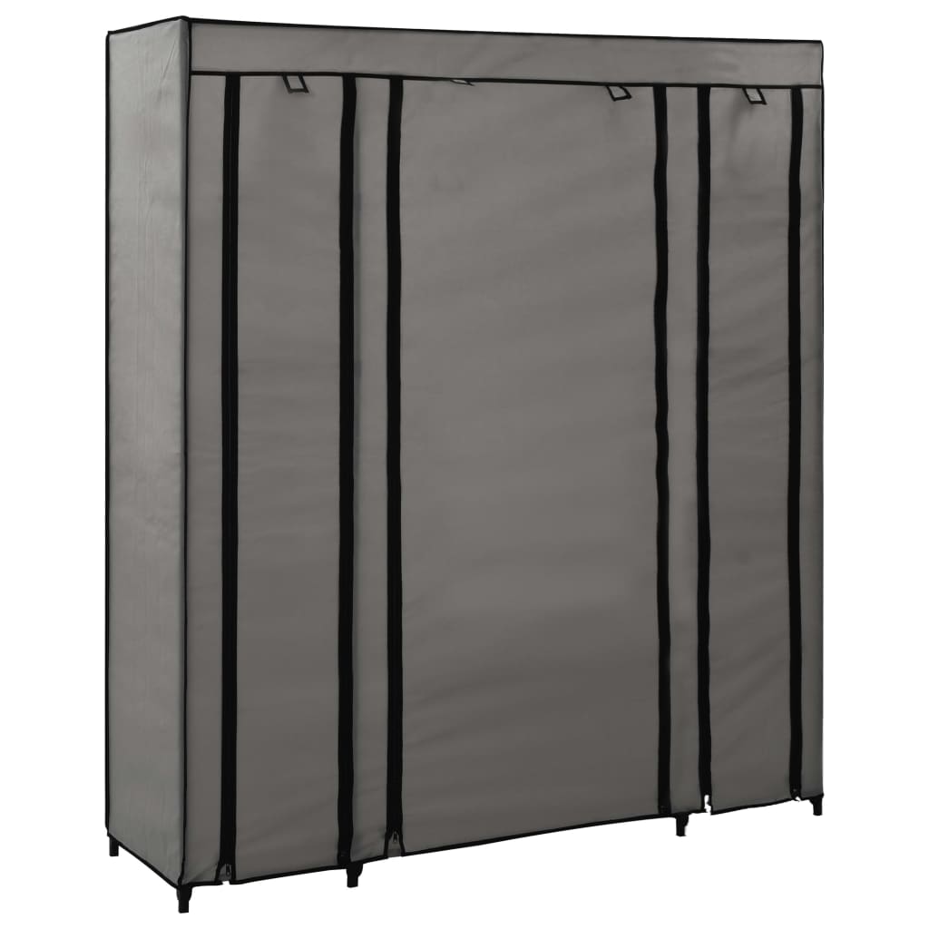 Wardrobe with bars and compartments, gray, 150x45x176 cm, textile