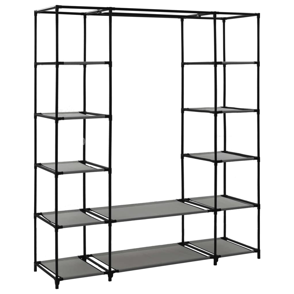 Wardrobe with bars and compartments, gray, 150x45x176 cm, textile