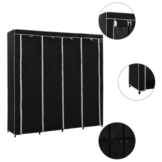 Wardrobe with 4 compartments, black, 175 x 45 x 170 cm