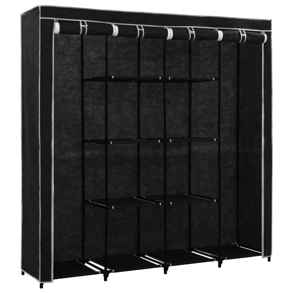 Wardrobe with 4 compartments, black, 175 x 45 x 170 cm