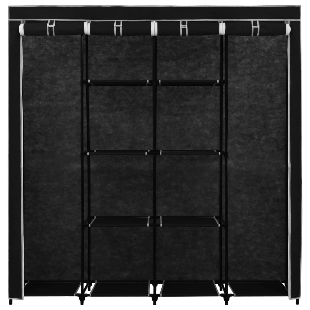 Wardrobe with 4 compartments, black, 175 x 45 x 170 cm