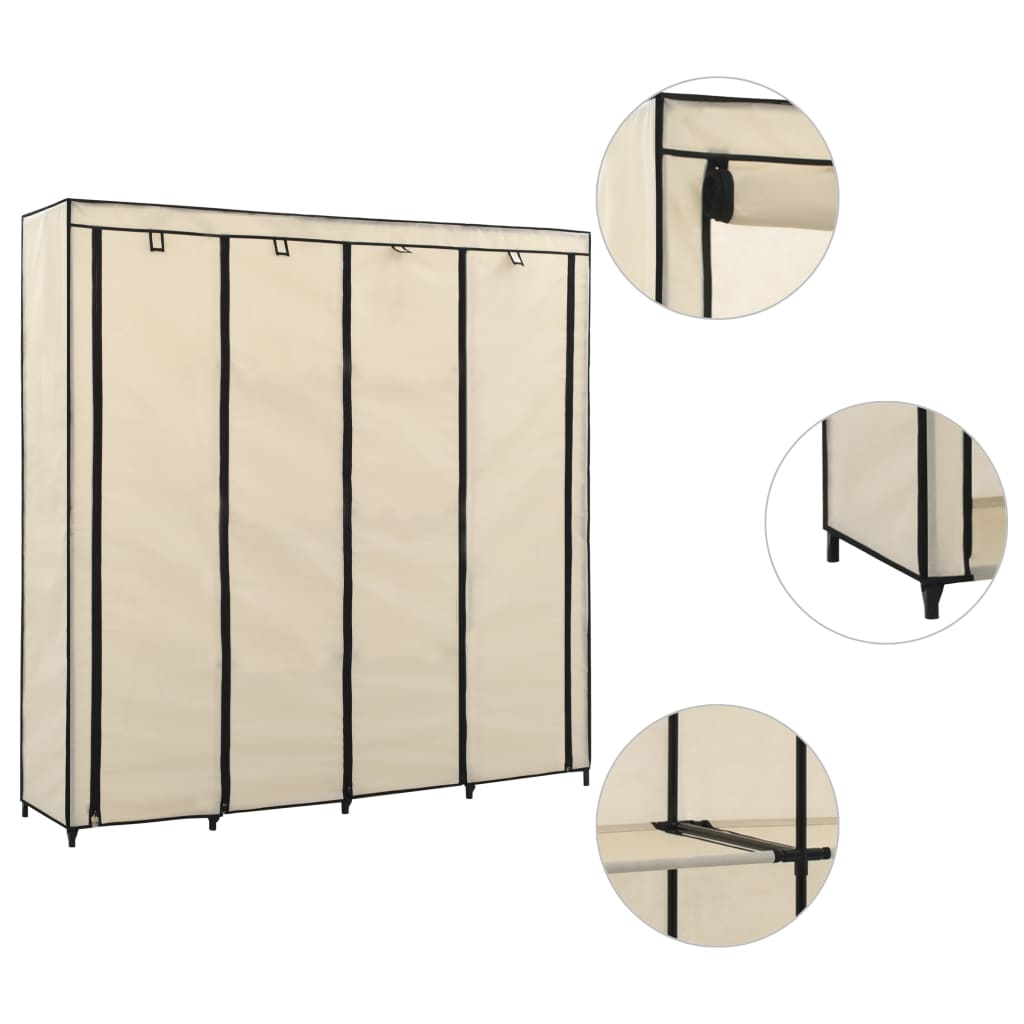 Wardrobe with 4 compartments, cream, 175 x 45 x 170 cm