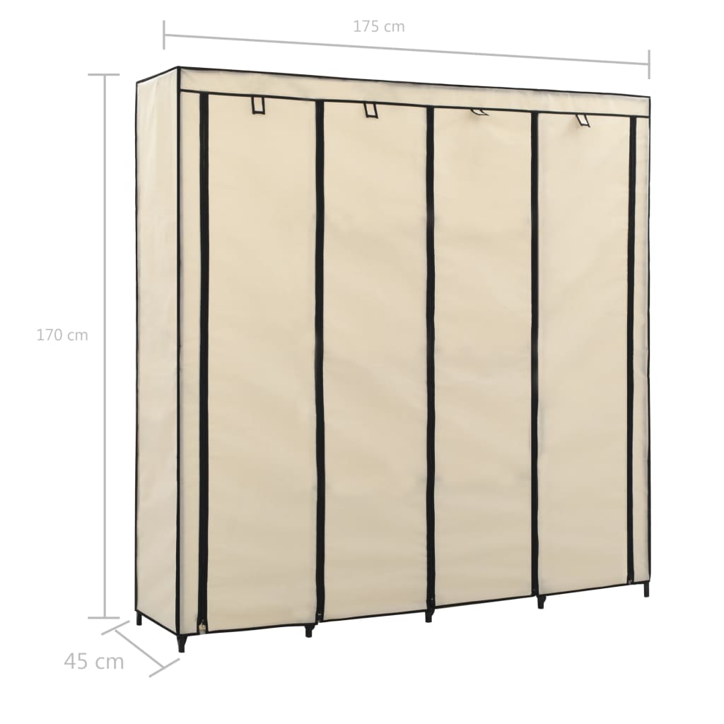 Wardrobe with 4 compartments, cream, 175 x 45 x 170 cm