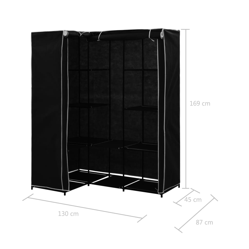 Corner wardrobe, black, 130 x 87 x 169 cm