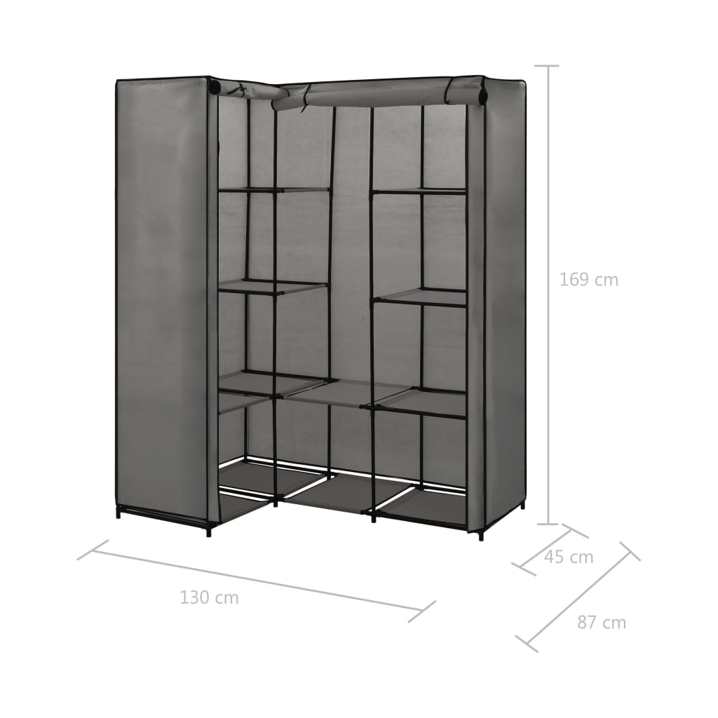 Corner wardrobe, grey, 130 x 87 x 169 cm