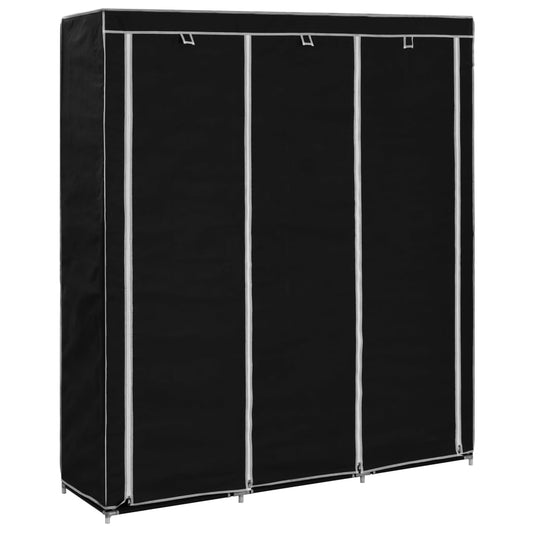 Wardrobe with bars and compartments, black, 150x45x175 cm