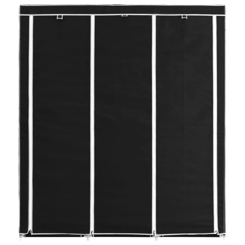 Wardrobe with bars and compartments, black, 150x45x175 cm