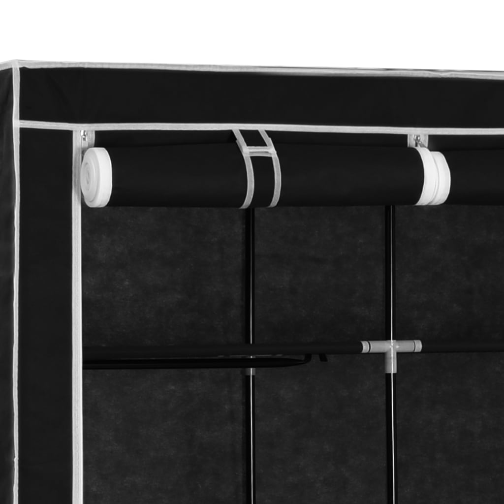 Wardrobe with bars and compartments, black, 150x45x175 cm