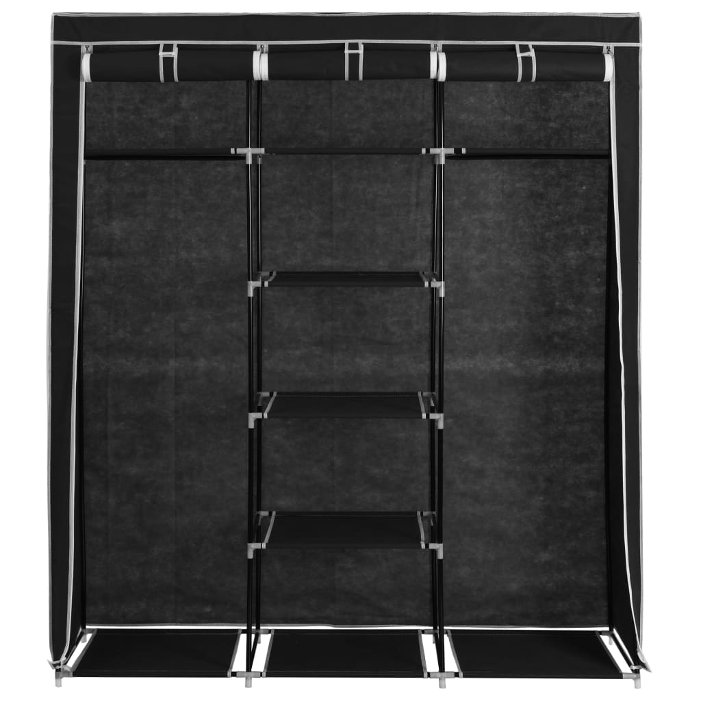 Wardrobe with bars and compartments, black, 150x45x175 cm