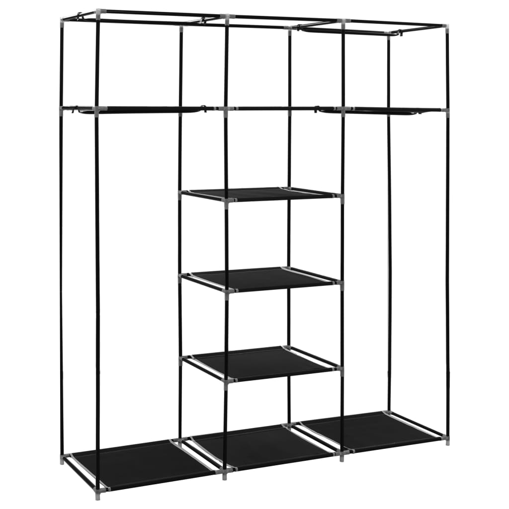 Wardrobe with bars and compartments, black, 150x45x175 cm