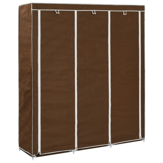 Wardrobe with bars and compartments, brown, 150x45x175 cm, textile