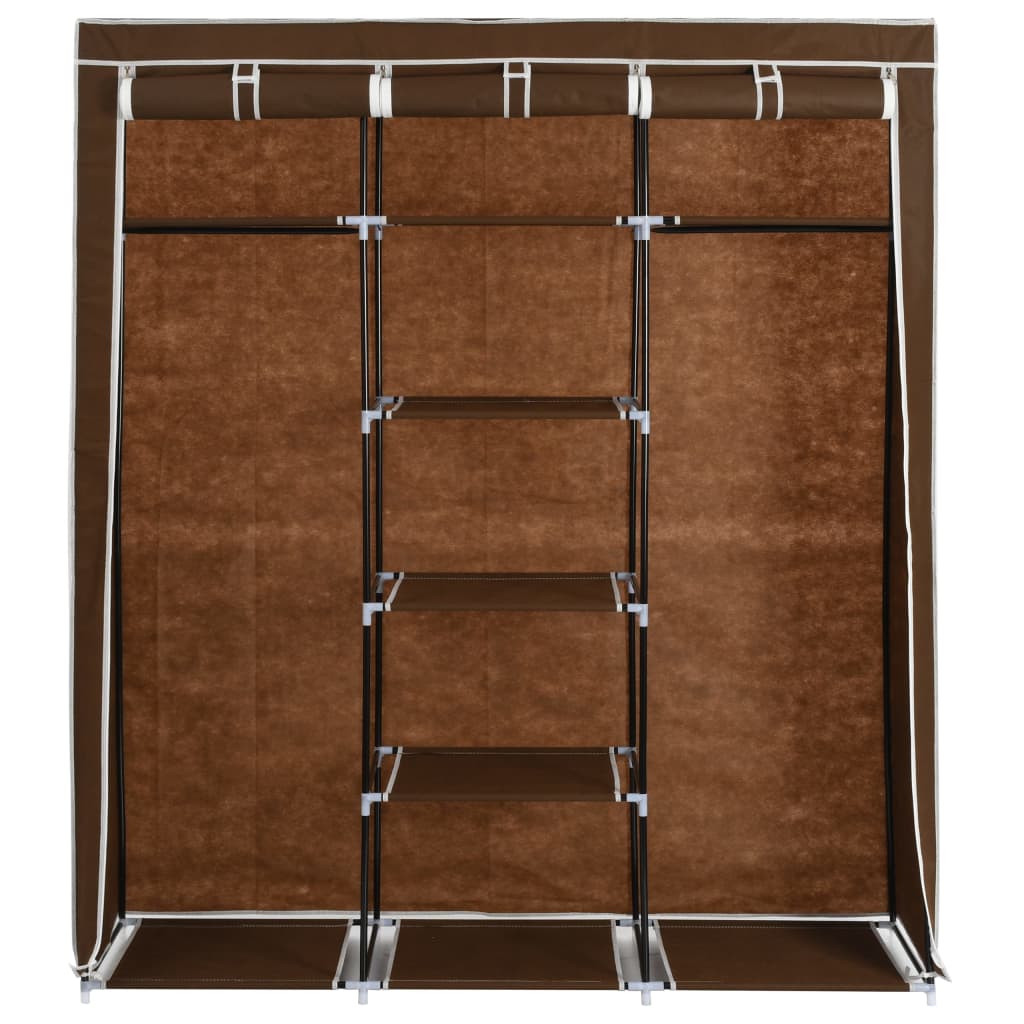 Wardrobe with bars and compartments, brown, 150x45x175 cm, textile