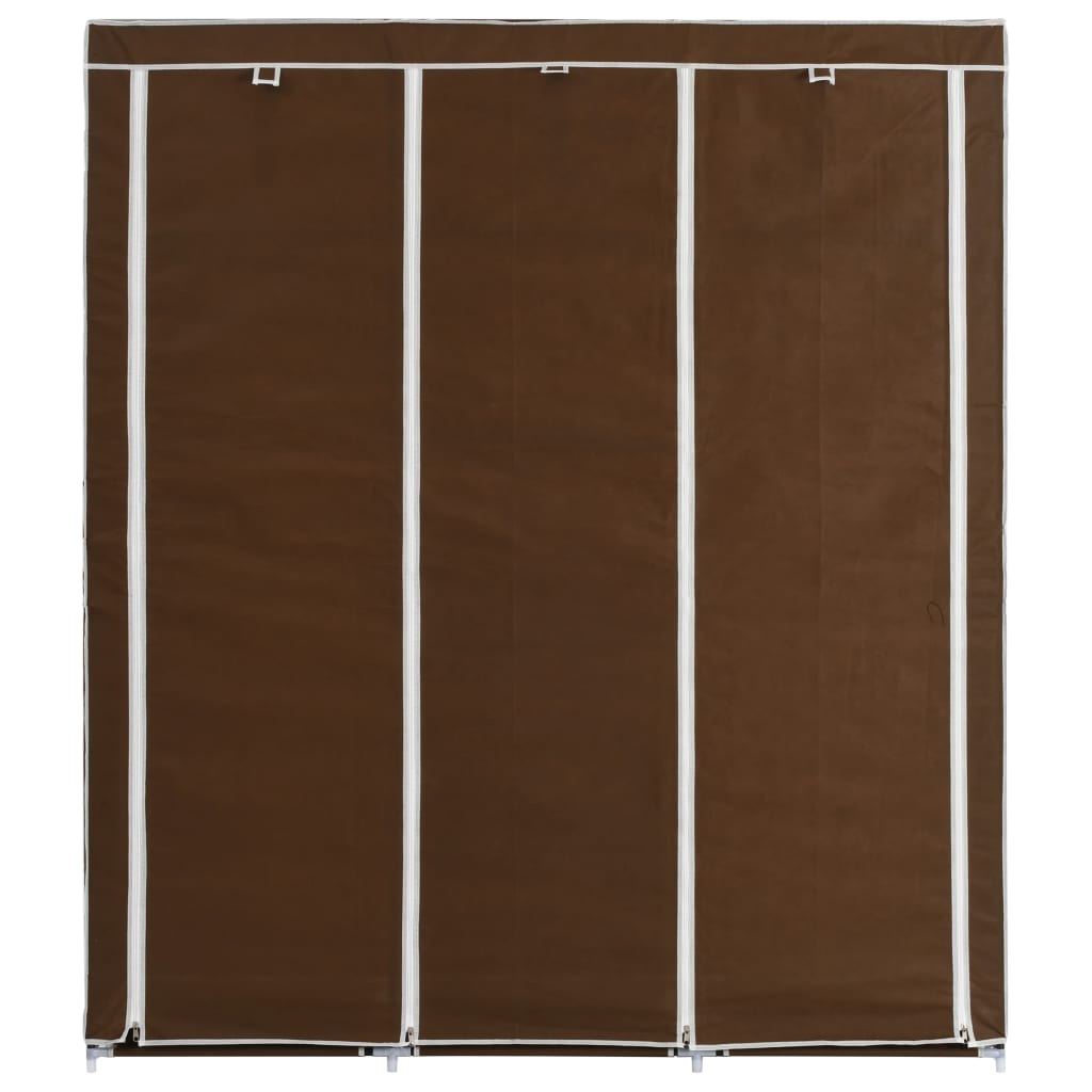 Wardrobe with bars and compartments, brown, 150x45x175 cm, textile