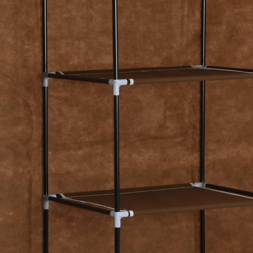 Wardrobe with bars and compartments, brown, 150x45x175 cm, textile