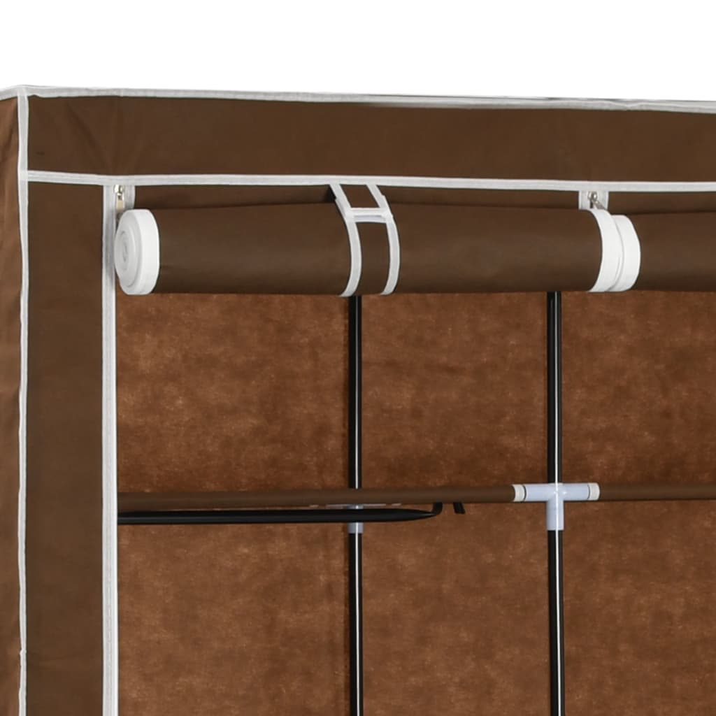 Wardrobe with bars and compartments, brown, 150x45x175 cm, textile