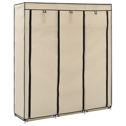 Wardrobe with compartments and rails, cream, 150x45x175 cm, textile