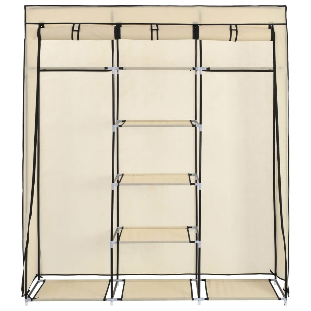 Wardrobe with compartments and rails, cream, 150x45x175 cm, textile