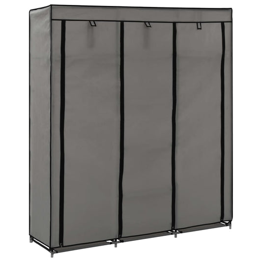 Wardrobe with rails and compartments, gray, 150x45x175 cm, textile