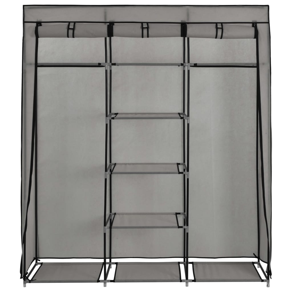 Wardrobe with rails and compartments, gray, 150x45x175 cm, textile