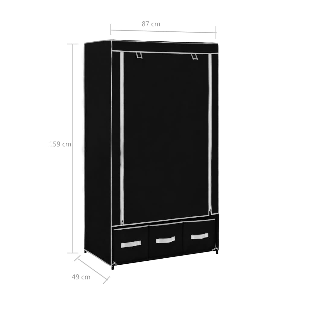 Wardrobe, black, 87 x 49 x 159 cm, textile