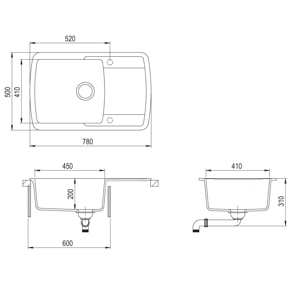 Granite kitchen sink, beige, one basin