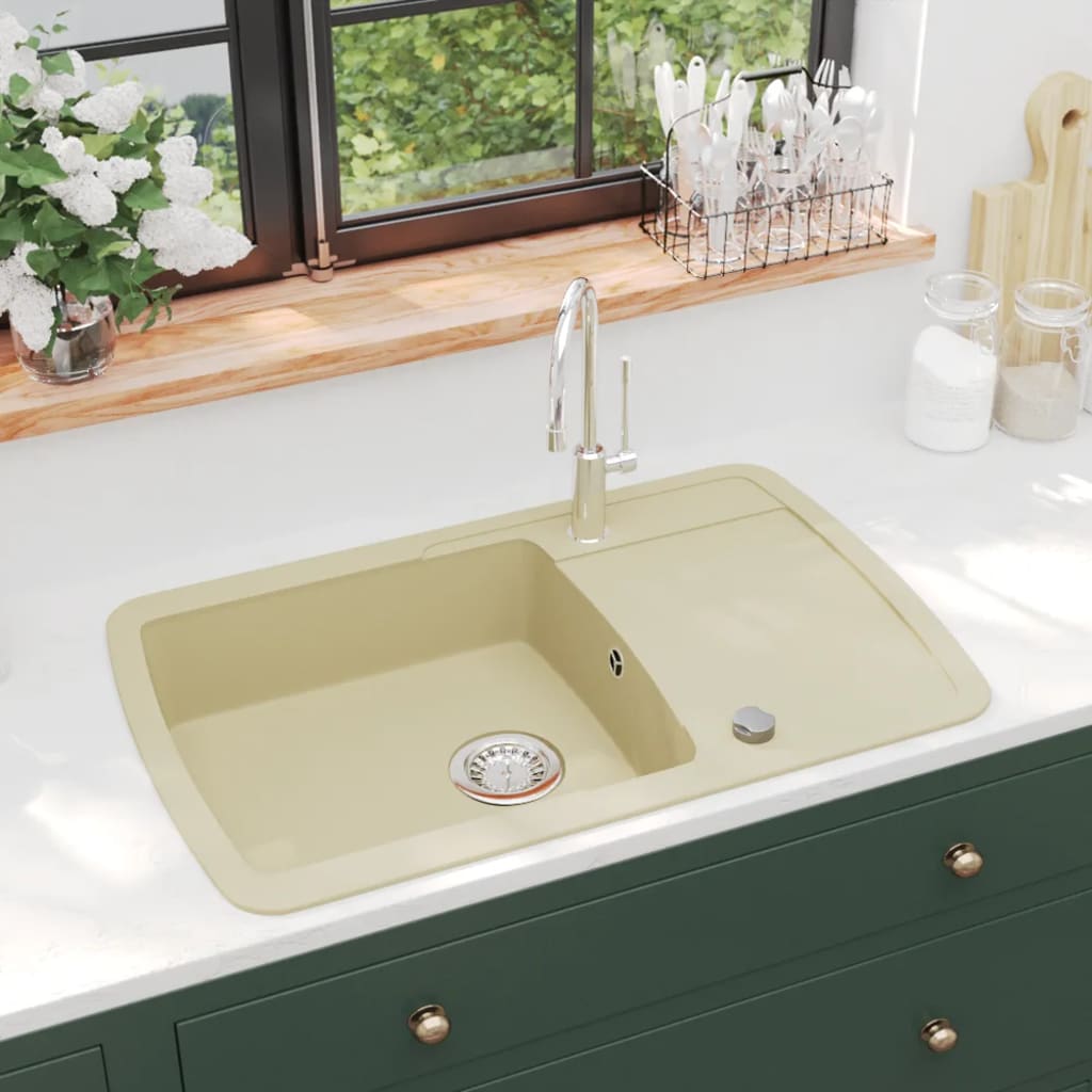 Granite kitchen sink, beige, one basin