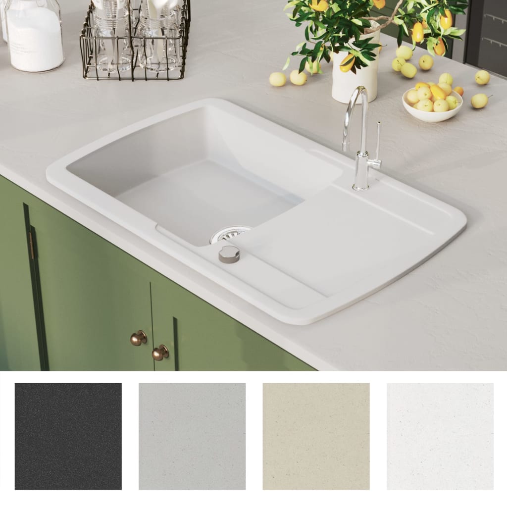 Granite kitchen sink, white, one basin